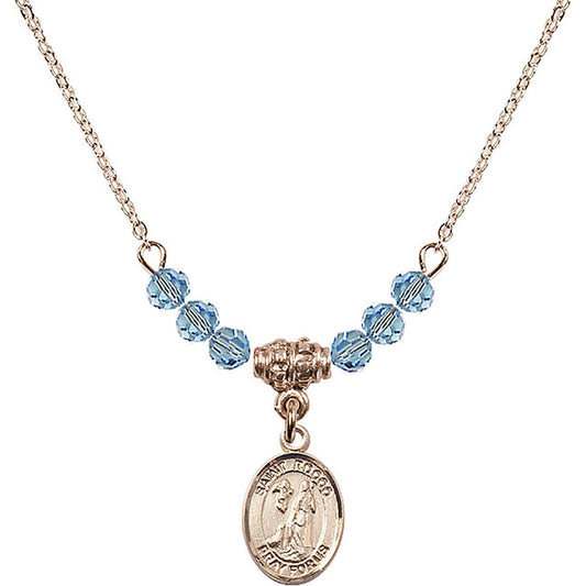 14kt Gold Filled Saint Rocco Birthstone Necklace with Aqua Beads - 9377