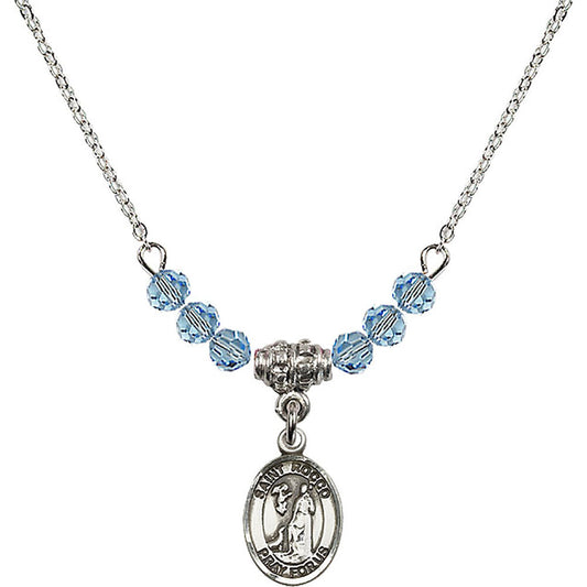 Sterling Silver Saint Rocco Birthstone Necklace with Aqua Beads - 9377