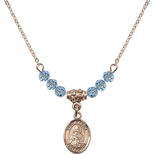 14kt Gold Filled Saint Marina Birthstone Necklace with Aqua Beads - 9379