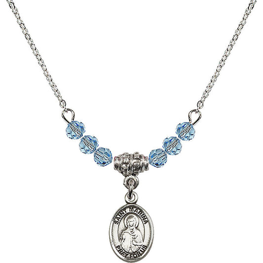 Sterling Silver Saint Marina Birthstone Necklace with Aqua Beads - 9379