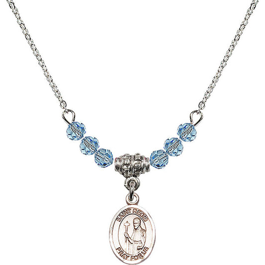 Sterling Silver Saint Regis Birthstone Necklace with Aqua Beads - 9380