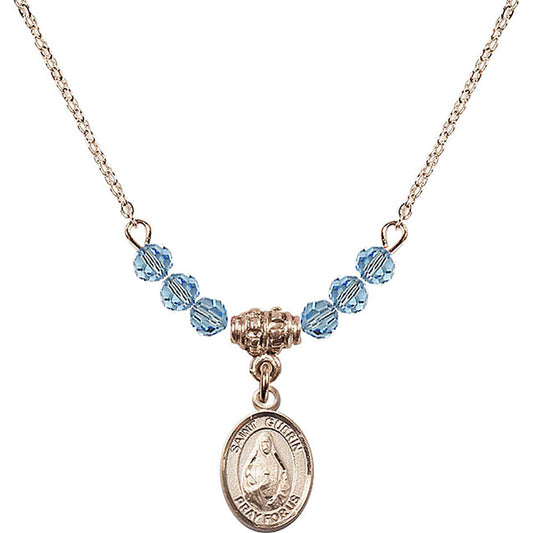 14kt Gold Filled Saint Theodora Birthstone Necklace with Aqua Beads - 9382