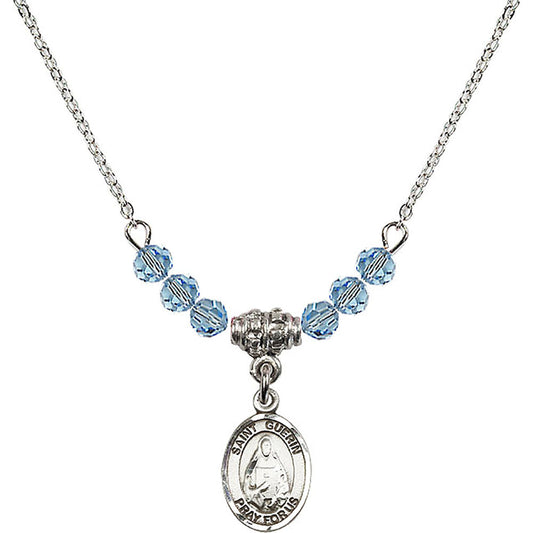 Sterling Silver Saint Theodora Birthstone Necklace with Aqua Beads - 9382