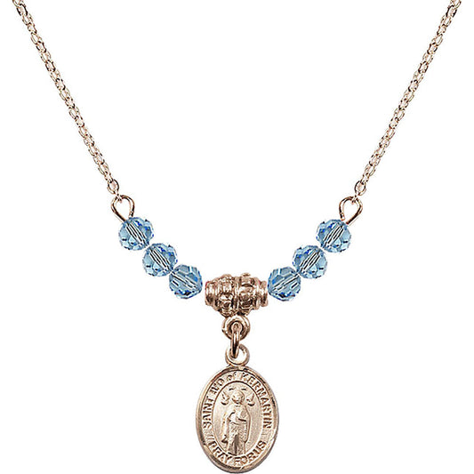 14kt Gold Filled Saint Ivo of Kelmartin Birthstone Necklace with Aqua Beads - 9384