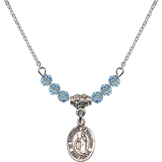 Sterling Silver Saint Raymond of Penafort Birthstone Necklace with Aqua Beads - 9385