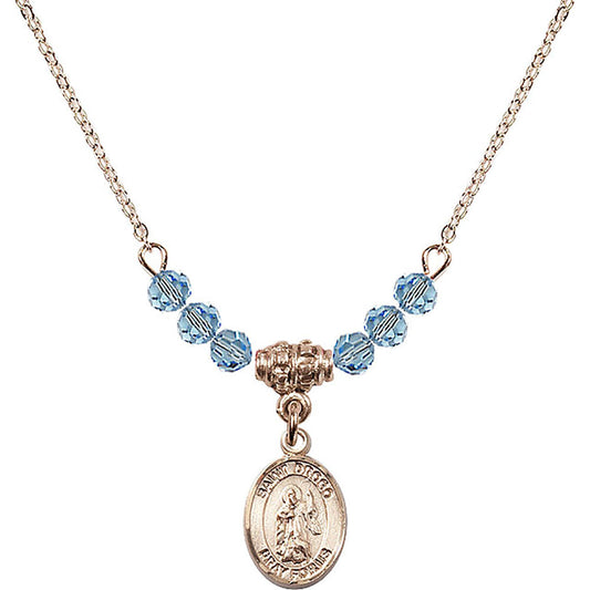 14kt Gold Filled Saint Drogo Birthstone Necklace with Aqua Beads - 9386
