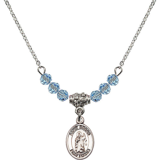 Sterling Silver Saint Drogo Birthstone Necklace with Aqua Beads - 9386