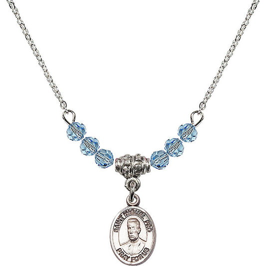 Sterling Silver Blessed Miguel Pro Birthstone Necklace with Aqua Beads - 9389