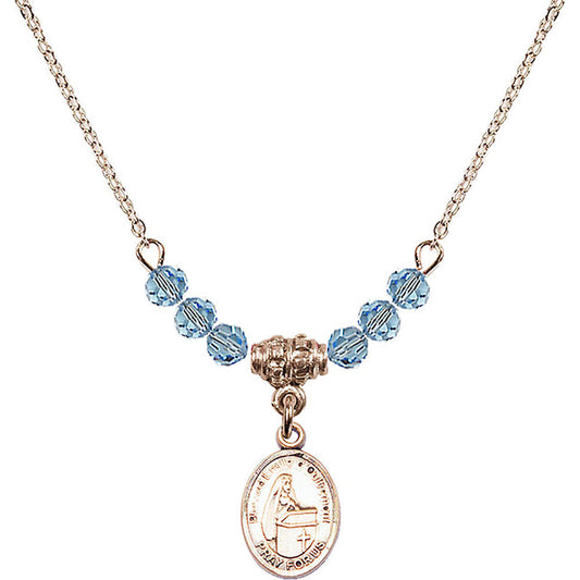 14kt Gold Filled Blessed Emilee Doultremont Birthstone Necklace with Aqua Beads - 9390