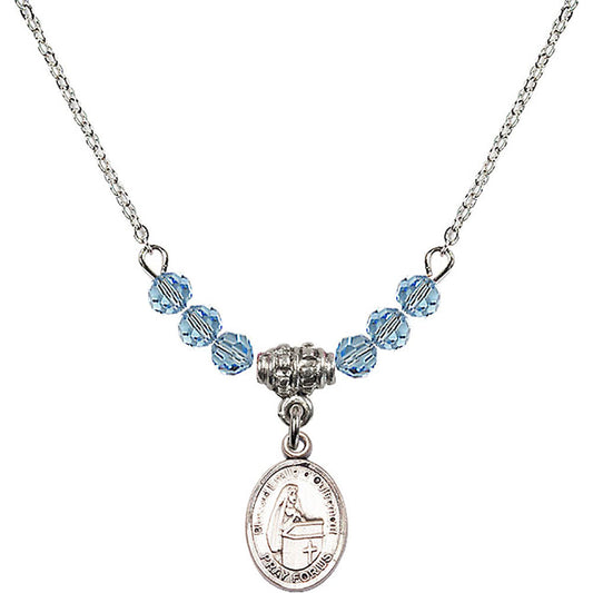Sterling Silver Blessed Emilee Doultremont Birthstone Necklace with Aqua Beads - 9390