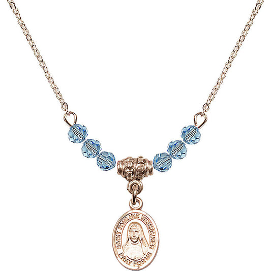 14kt Gold Filled Saint Pauline Visintainer Birthstone Necklace with Aqua Beads - 9391