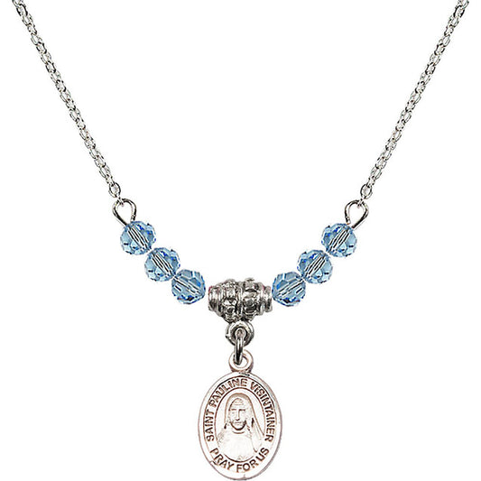 Sterling Silver Saint Pauline Visintainer Birthstone Necklace with Aqua Beads - 9391