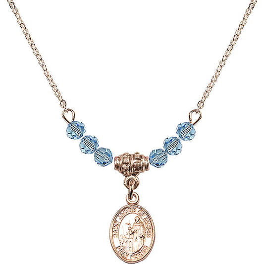 14kt Gold Filled Saint Jacob of Nisibis Birthstone Necklace with Aqua Beads - 9392