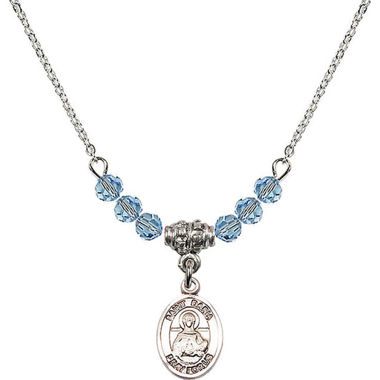 Sterling Silver Saint Daria Birthstone Necklace with Aqua Beads - 9396