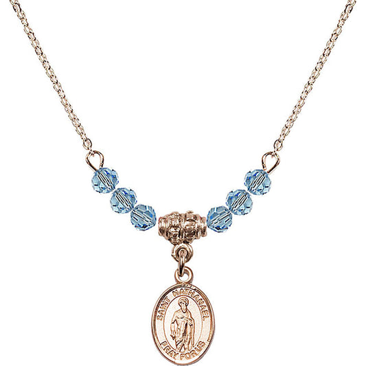 14kt Gold Filled Saint Nathanael Birthstone Necklace with Aqua Beads - 9398