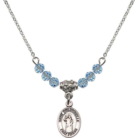 Sterling Silver Saint Columbkille Birthstone Necklace with Aqua Beads - 9399