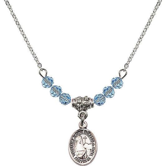 Sterling Silver Saint Jeanne Chezard de Matel Birthstone Necklace with Aqua Beads - 9401