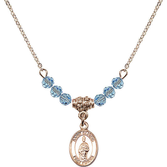 14kt Gold Filled Saint Eligius Birthstone Necklace with Aqua Beads - 9402