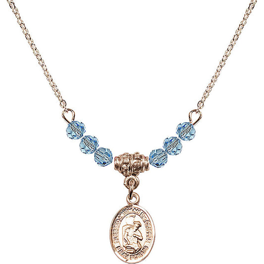 14kt Gold Filled Blessed Herman the Cripple Birthstone Necklace with Aqua Beads - 9403