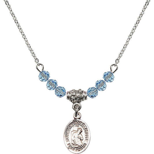 Sterling Silver Blessed Herman the Cripple Birthstone Necklace with Aqua Beads - 9403