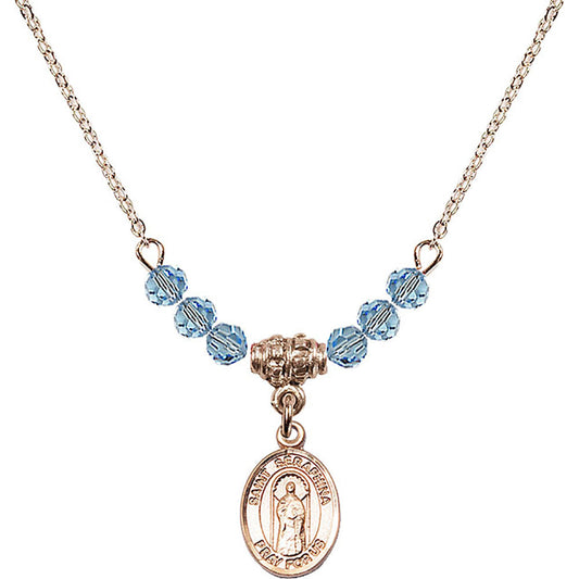 14kt Gold Filled Saint Seraphina Birthstone Necklace with Aqua Beads - 9405
