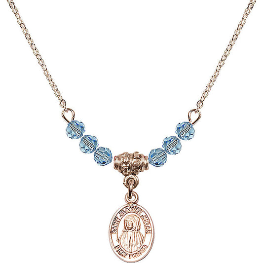 14kt Gold Filled Saint Jeanne Jugan Birthstone Necklace with Aqua Beads - 9409