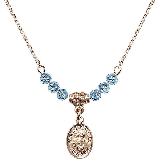 14kt Gold Filled Saints Peter & Paul Birthstone Necklace with Aqua Beads - 9410