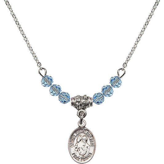 Sterling Silver Saints Peter & Paul Birthstone Necklace with Aqua Beads - 9410