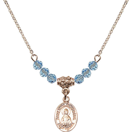 14kt Gold Filled Saint Lydia Purpuraria Birthstone Necklace with Aqua Beads - 9411
