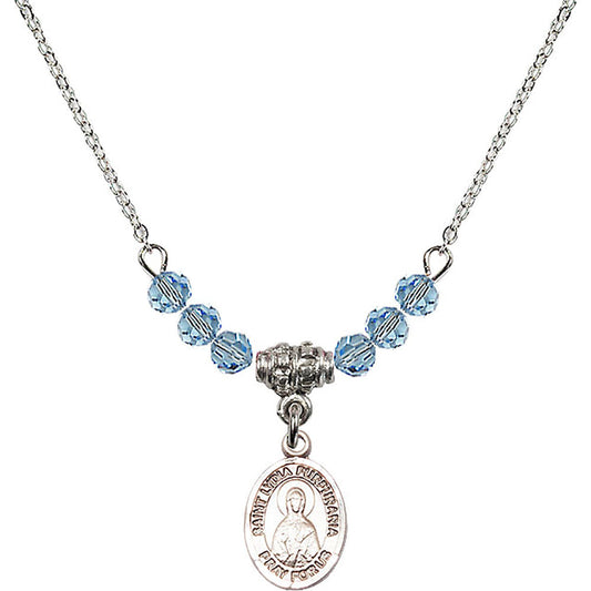 Sterling Silver Saint Lydia Purpuraria Birthstone Necklace with Aqua Beads - 9411