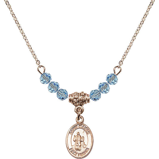 14kt Gold Filled Saint Maron Birthstone Necklace with Aqua Beads - 9417