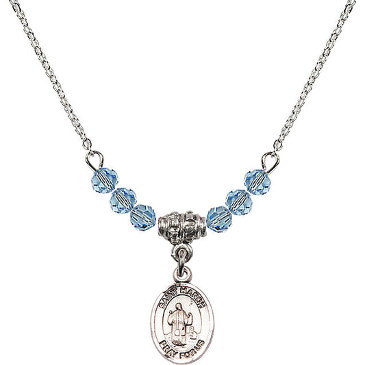 Sterling Silver Saint Maron Birthstone Necklace with Aqua Beads - 9417