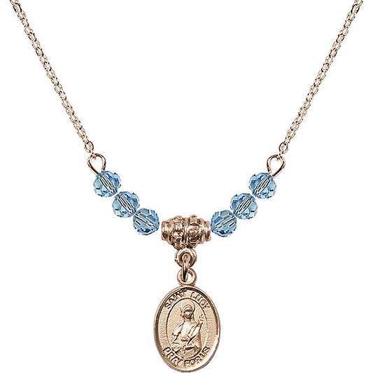 14kt Gold Filled Saint Lucy Birthstone Necklace with Aqua Beads - 9422