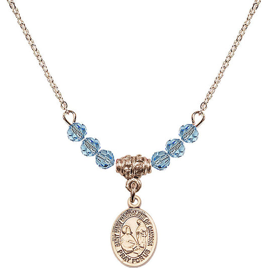 14kt Gold Filled Saint Mary Magdalene of Canossa Birthstone Necklace with Aqua Beads - 9429