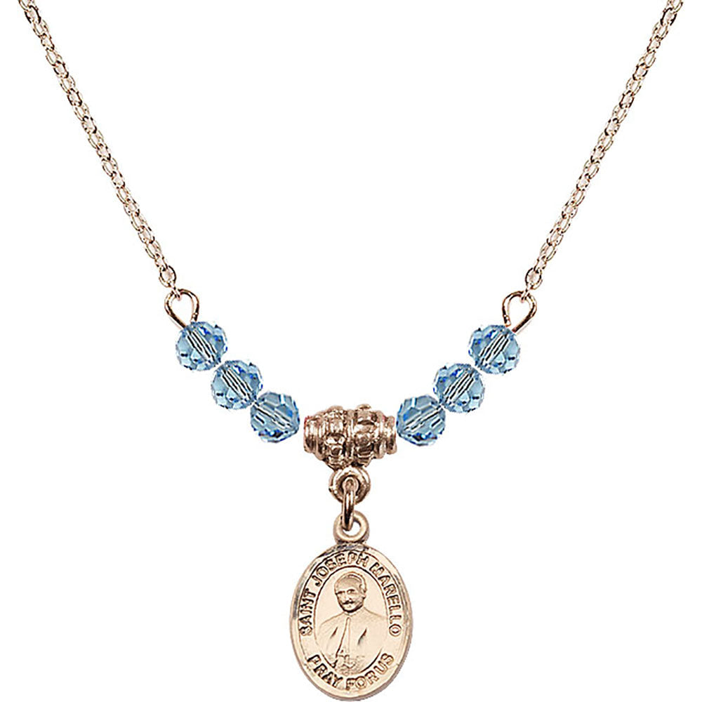 14kt Gold Filled Saint Joseph Marello Birthstone Necklace with Aqua Beads - 9430