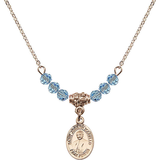 14kt Gold Filled Saint Joseph Marello Birthstone Necklace with Aqua Beads - 9430