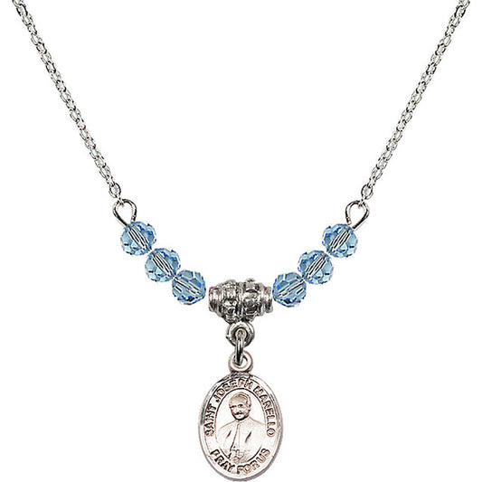 Sterling Silver Saint Joseph Marello Birthstone Necklace with Aqua Beads - 9430