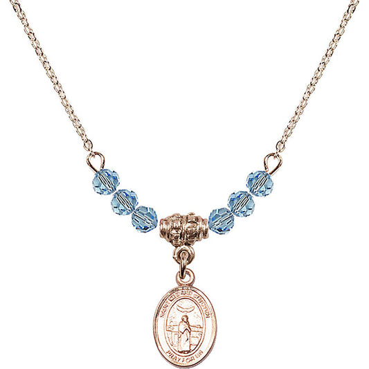 14kt Gold Filled Saint Medard of Noyon Birthstone Necklace with Aqua Beads - 9444