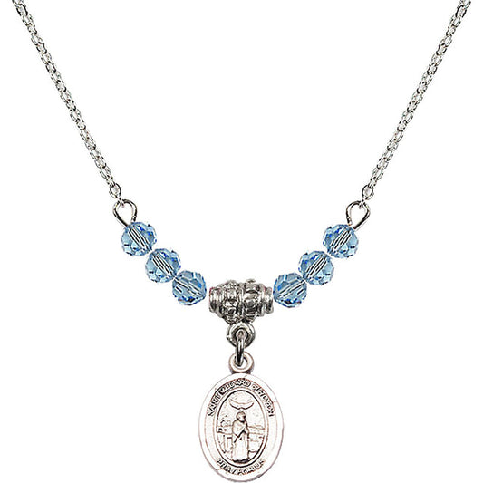 Sterling Silver Saint Medard of Noyon Birthstone Necklace with Aqua Beads - 9444