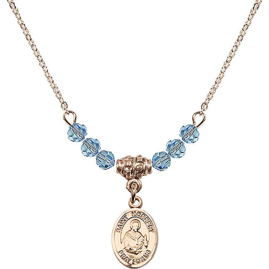 14kt Gold Filled Saint Norbert of Xanten Birthstone Necklace with Aqua Beads - 9447