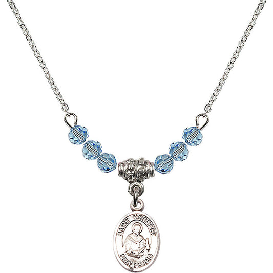 Sterling Silver Saint Norbert of Xanten Birthstone Necklace with Aqua Beads - 9447