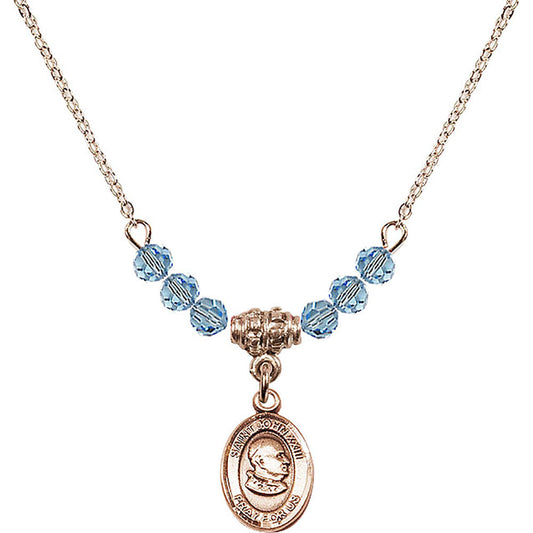 14kt Gold Filled Saint John XXIII Birthstone Necklace with Aqua Beads - 9455