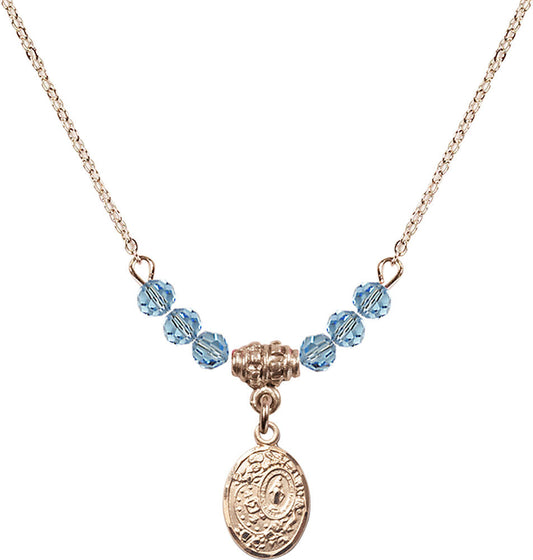 14kt Gold Filled Miraculous Birthstone Necklace with Aqua Beads - 9682