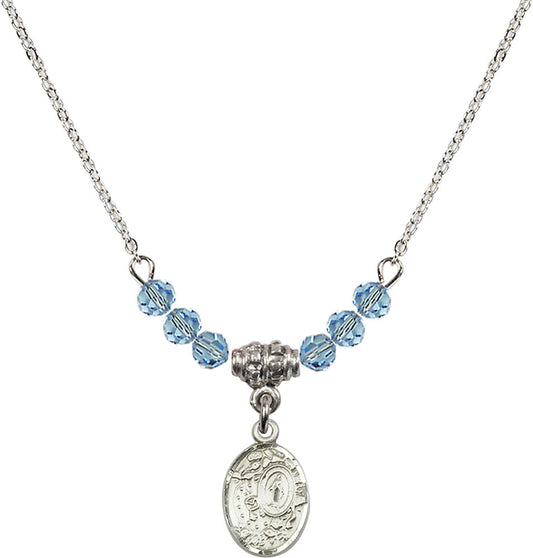 Sterling Silver Miraculous Birthstone Necklace with Aqua Beads - 9682