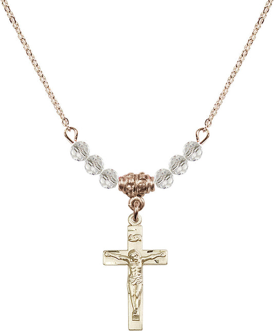 14kt Gold Filled Crucifix Birthstone Necklace with Crystal Beads - 0001