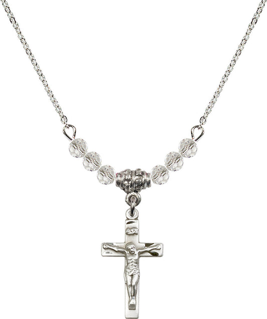 Sterling Silver Crucifix Birthstone Necklace with Crystal Beads - 0001