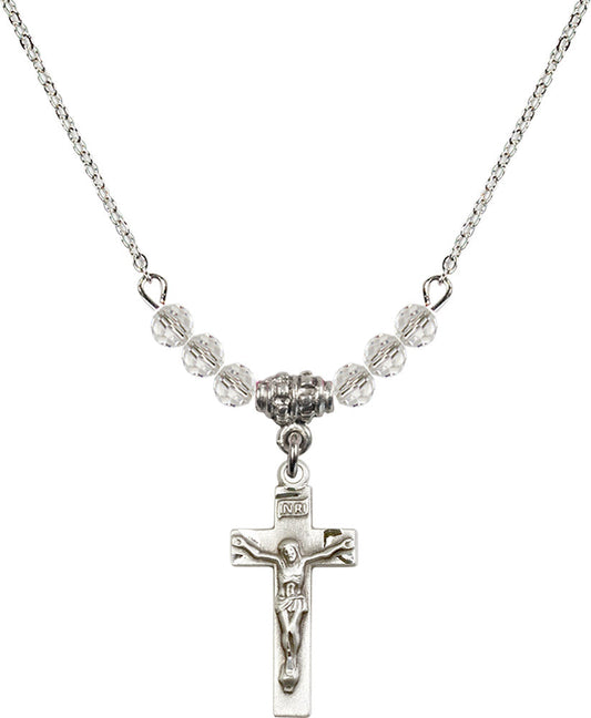 Sterling Silver Crucifix Birthstone Necklace with Crystal Beads - 0006