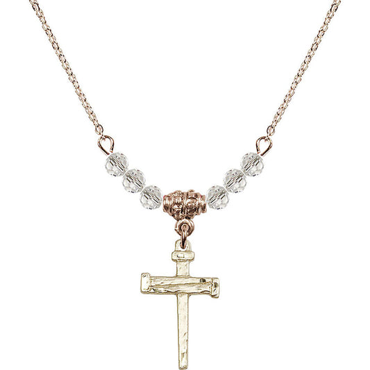 14kt Gold Filled Nail Cross Birthstone Necklace with Crystal Beads - 0012