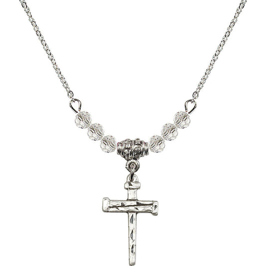 Sterling Silver Nail Cross Birthstone Necklace with Crystal Beads - 0012