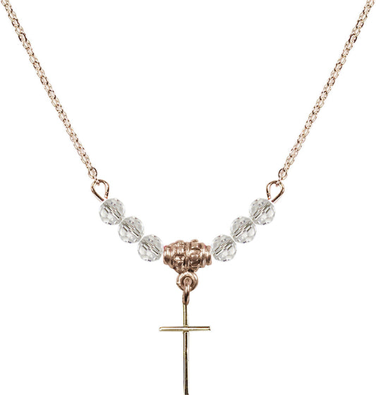 14kt Gold Filled Cross Birthstone Necklace with Crystal Beads - 0014